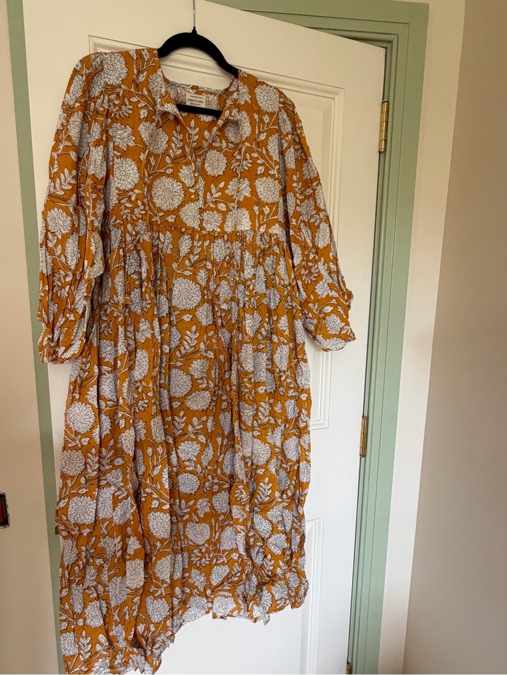 Women's Mustard Floral Maxi Dress with Tiered Skirt